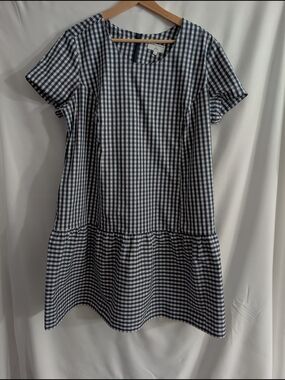 Universal Standard Navy and White Gingham Short Sleeve Dress